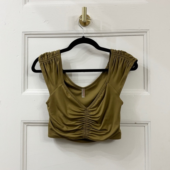 NWOT FREE PEOPLE Green Cinched Sweetheart Neckline Open Back Cropped Tank SMALL - Picture 5 of 12